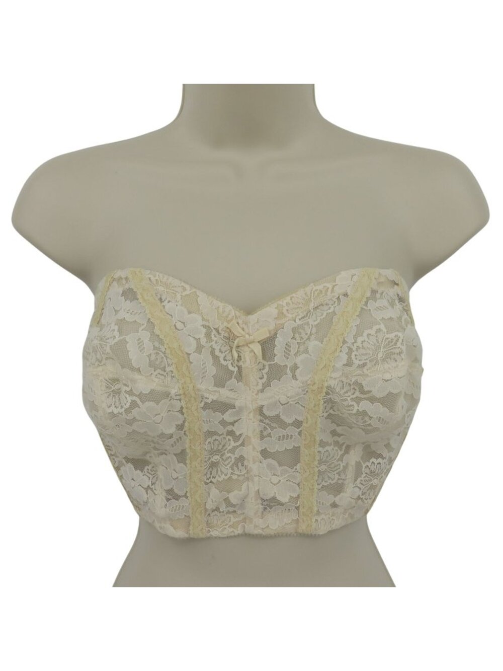 VTG The Woman Within 38D Cream Flower Lace Strapless Longline Corset Bra Boning